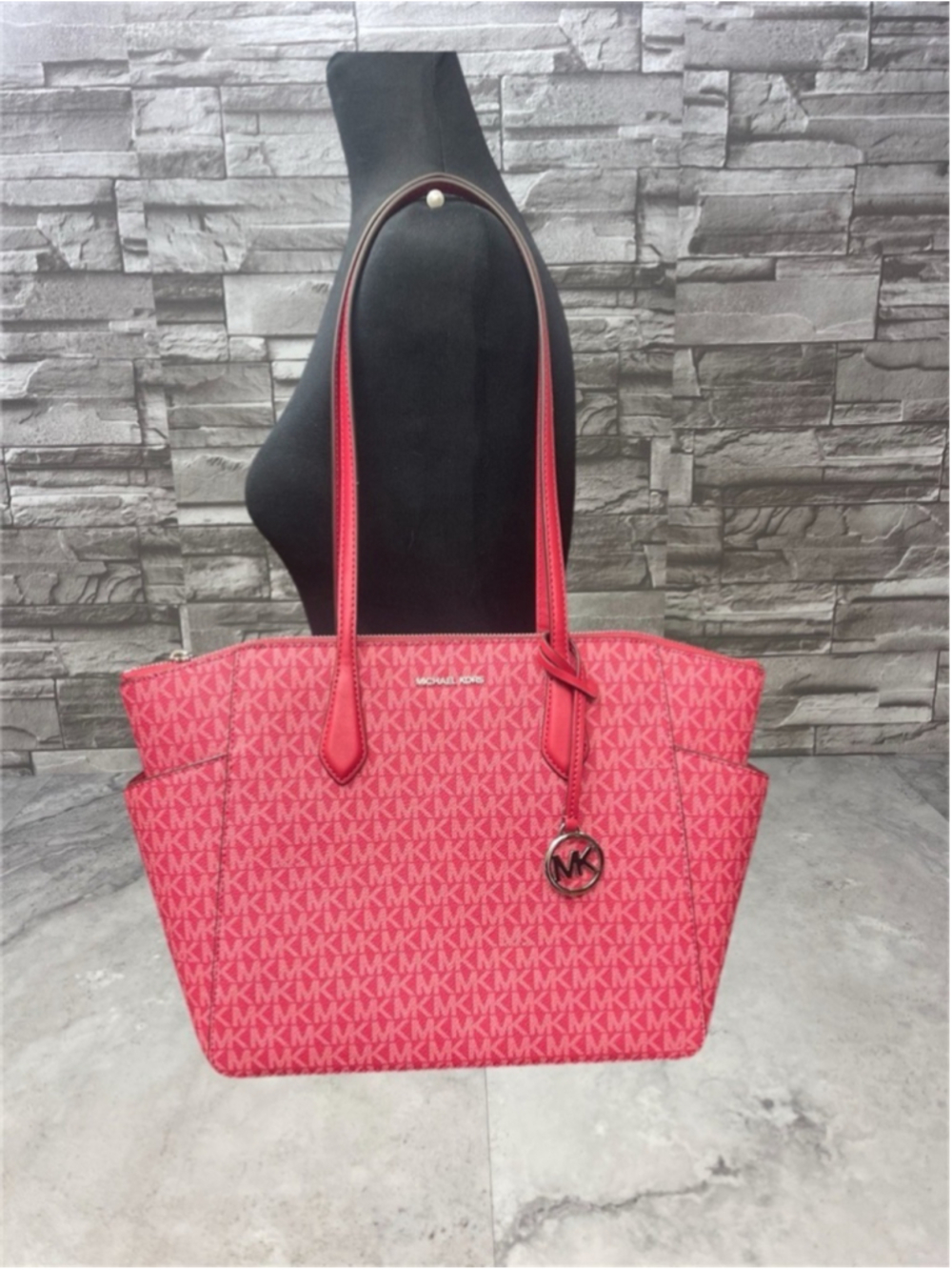 Michael Kors Marilyn Tote & Matching Wallet MK Logo Dark Raspberry - Picture 16 of 16